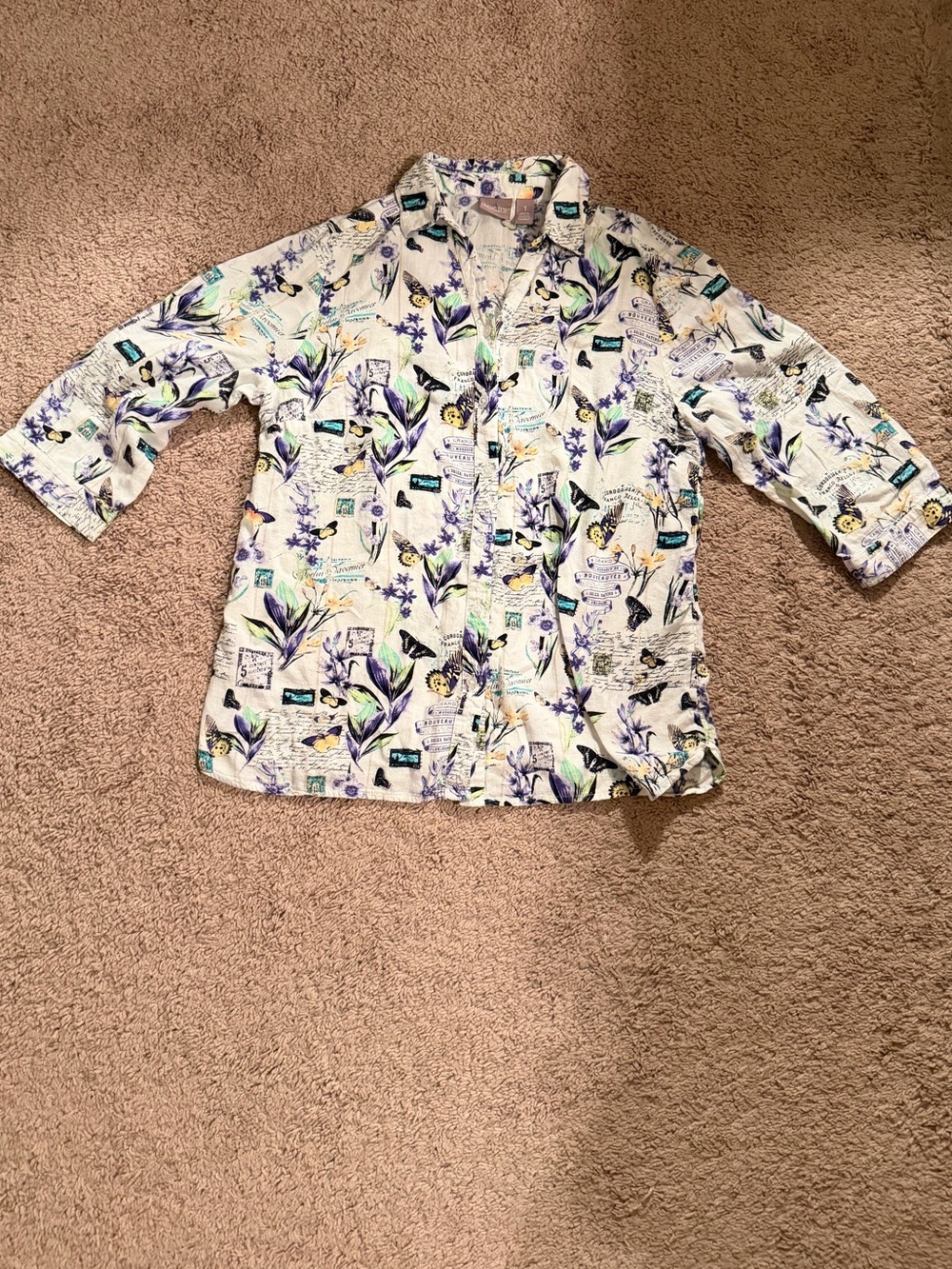 Chico's butterfly floral print button up blouse size 1 Chico’s US 8